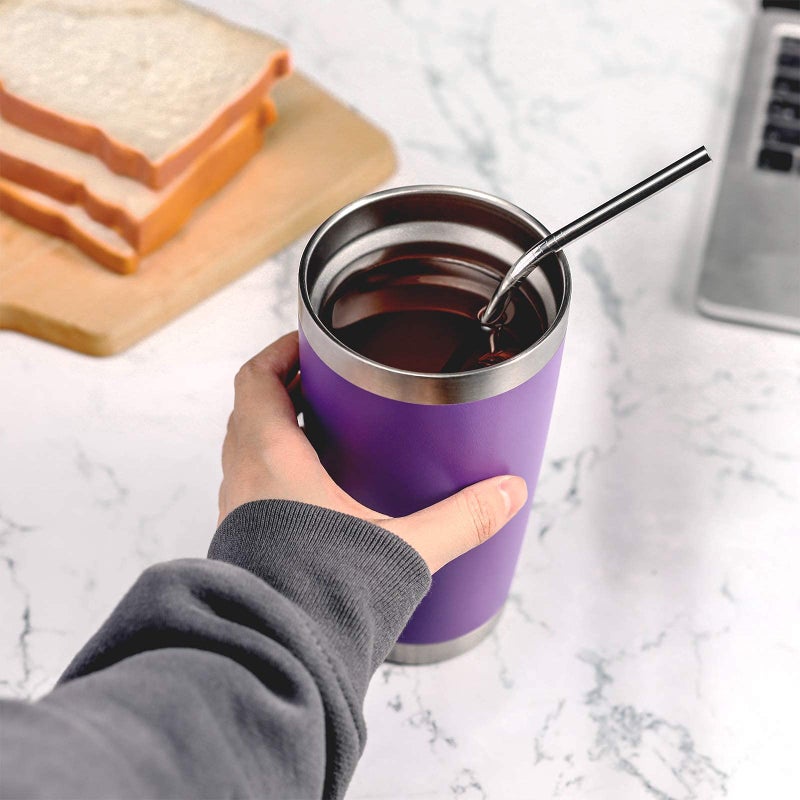 COMOOO 20oz Double Wall Vacuum Insulated Travel Mug, Stainless Steel Tumbler with Lid and Straw for Women Durable Powder Coated Insulated Coffee Cup for Cold & Hot Drinks(Purple, 1 Pack) - Image 5